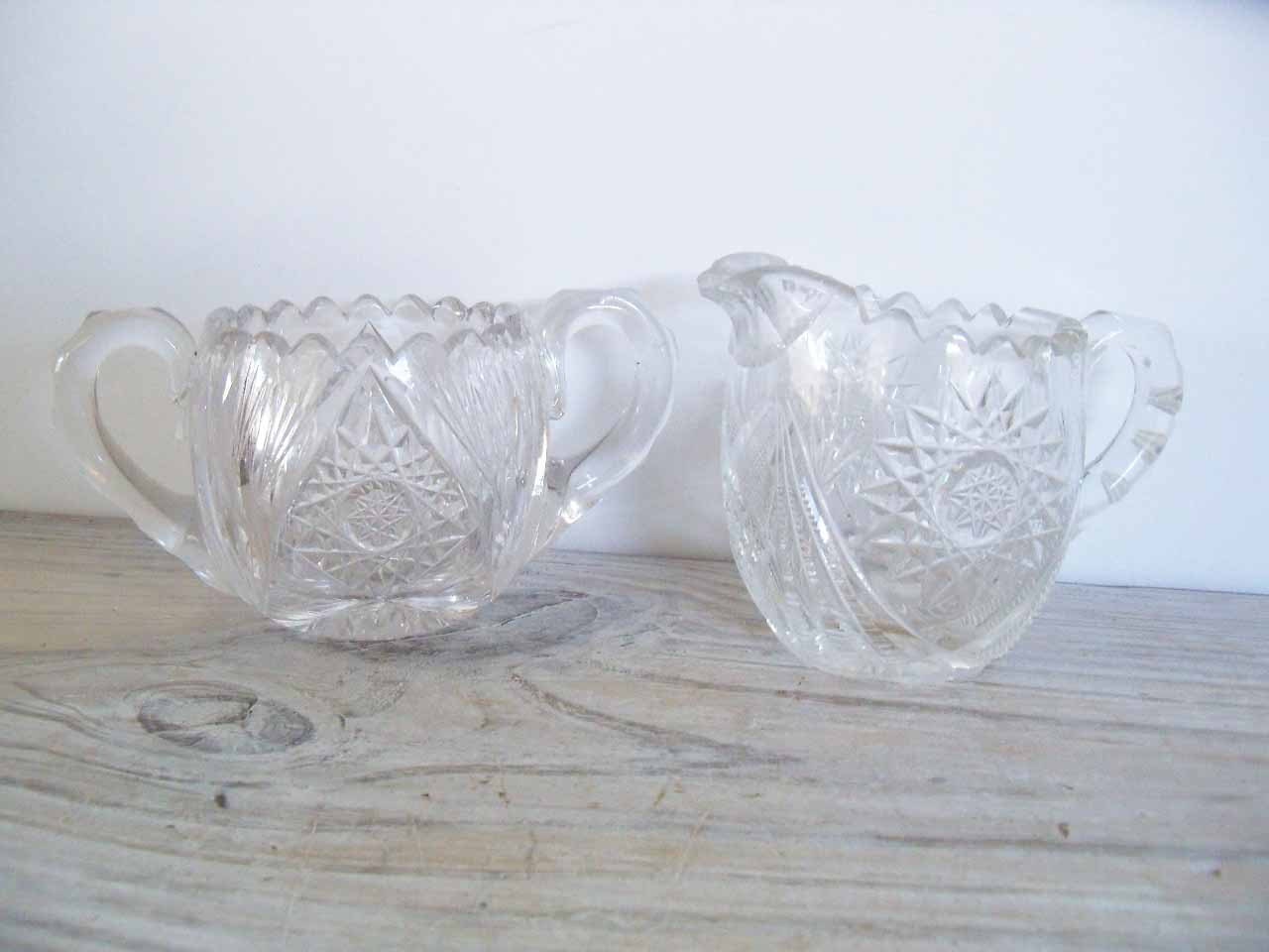 Vintage Cut Glass Sugar Creamer American Brilliant Crystal