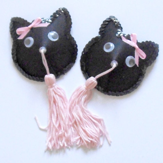 Items similar to SALE Pretty Kitty Cat Black & Baby Pink Satin Nipple