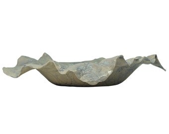 Blue ceramic handmade dish with antique lace design