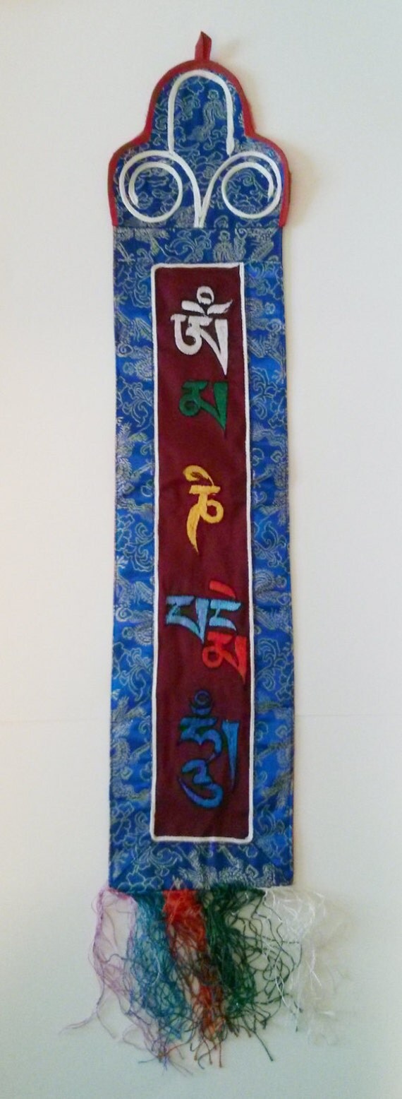 Tibetan Wall Hanging Om Mani Padme Hum embroidered