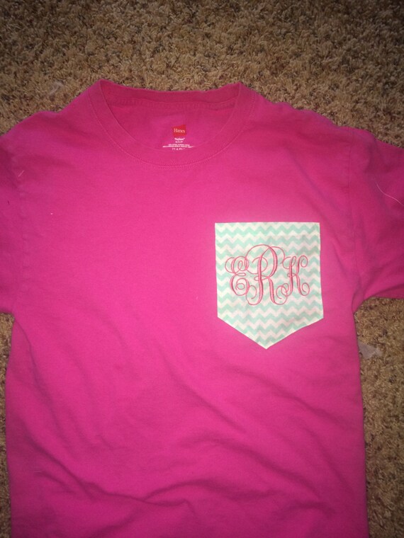 Items similar to Vine Monogrammed Pocket Tee Shirts with Patterned ...