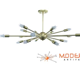 Sputnik Atomic Starburst Light Chandelier Brushed Brass Mid Century Modern Retro Eames