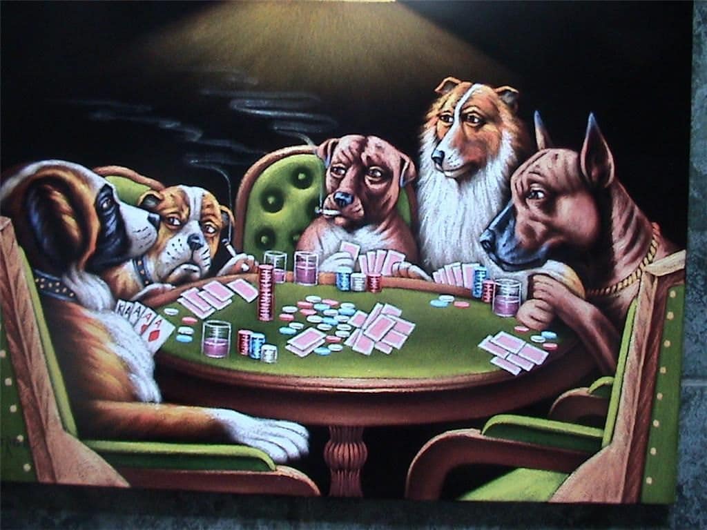 Dogs Playing poker black velvet oil painting handpainted