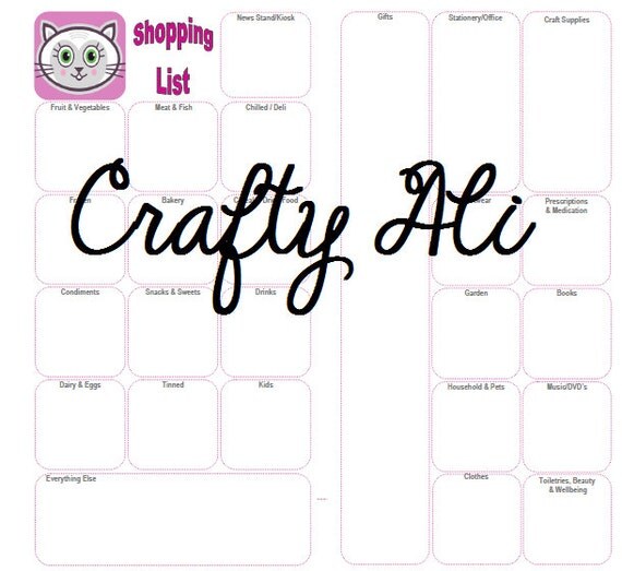 Items similar to Cat themed Shopping List for Personal size Filofax