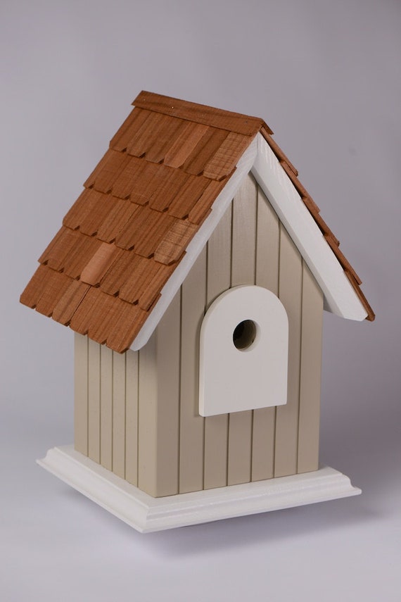 Hand crafted solid wood birdhouse with cedar shingles Cape