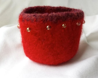 Red Felted Beaded Bowl