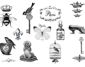 14 Romantic French inspired Shabby chic hand/wrist/ankle size temporary tattoos, Tattoo sleeve, Wickedly Lovely skin art Temporary Tattoos