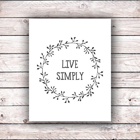 Live Simply Wreath Printable Art Print Instant Download