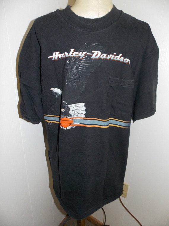 Harley Davidson Vintage Eagle Stripe 1990's Pocket TEE