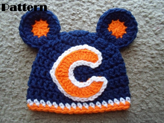 Crochet PDF Pattern. Very cute Chicago Bears Beanie Hat w/