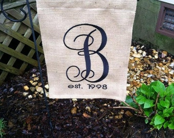 Monogrammed Garden Flag made from burlap.