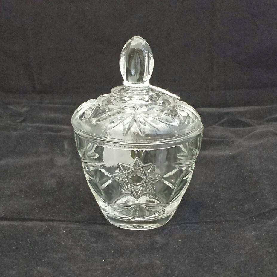 Vintage Prescut Pressed Glass Covered Sugar Bowl1960’s Haute Juice