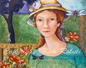 Woman Painting In the Garden Fine Art Print of Original Mixed-Media Collage Painting by Kim Rolluti