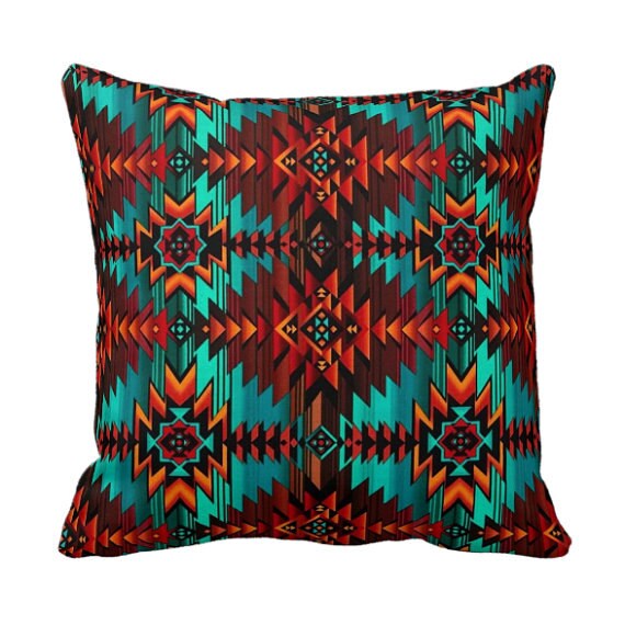 Items similar to Zippered Southwest Aztec Throw Pillow Cover Red and