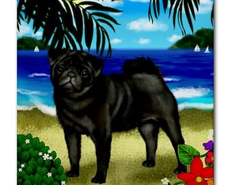 PUG DOG Beach Sea Art Ceramic Tile Coaster