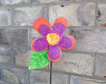 Metal Garden Art Flower Garden Stake Purple, Pink and Orange Flower