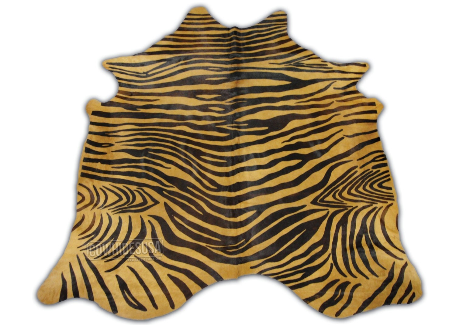 D124 Huge Brazilian Tiger Cowhide Rug Tiger Print.