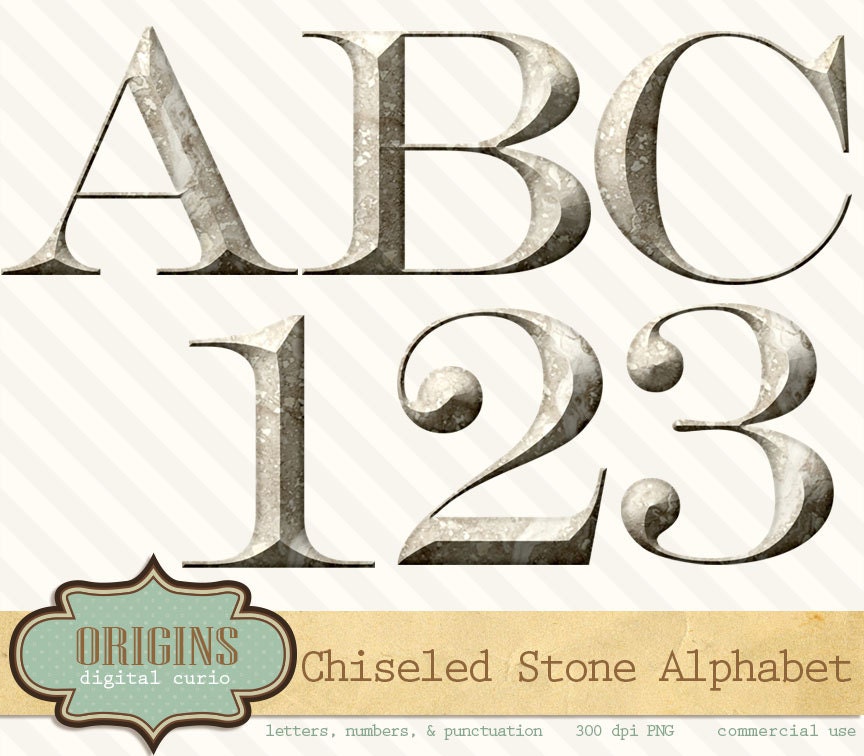 Chiseled Stone Granite Alphabet Clipart Set by OriginsDigitalCurio