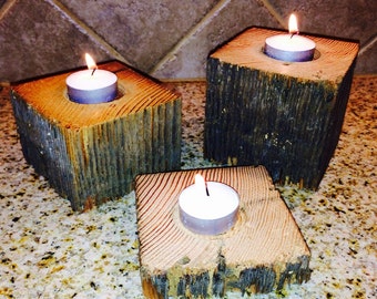 candle holder wood handmade reclaimed barn piece center