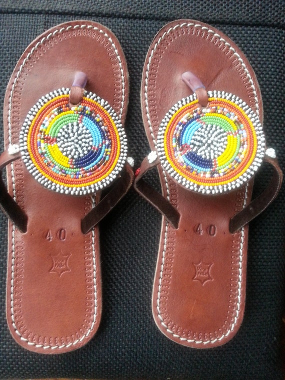 Kenyan Maasai Beaded Leather Sandals Flipflops