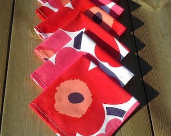 Modern cloth napkins from Marimekko fabric Unikko , Scandinavian mid century table decor, retro dining napkins, floral, set of 6