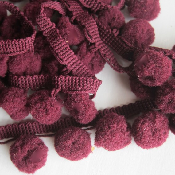 pom maroon trim pom trim pom fabric dark   pom shabby trim maroon pom  pom  pompom red