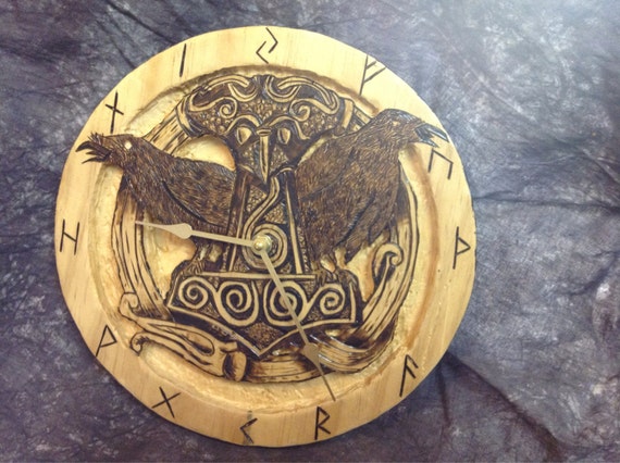 Thought and Memory Mjölnir rune clock. by InganarTheCrafter