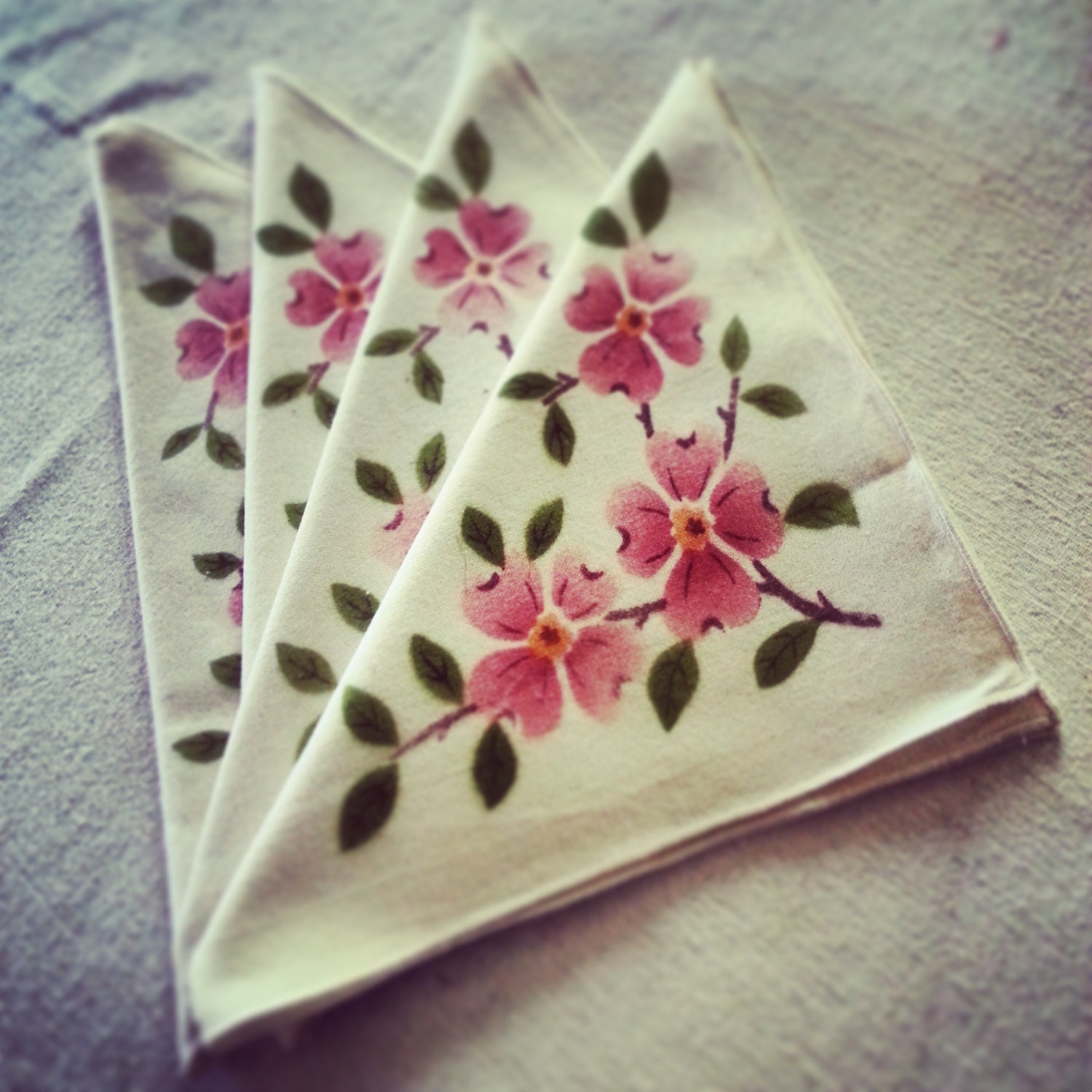 Pink floral flower linen/cotton napkins Hand