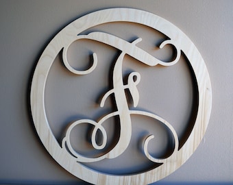 Wooden Monogram, Wall Hanging, Various Size Listing, Round Border Single Monogram, Wooden Intial, Door Hanger, Wreath, Large Wooden Monogram
