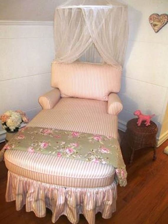 VTG Pink Stripe Ruffle Chaise Lounge Fainting Couch by LeChicDame