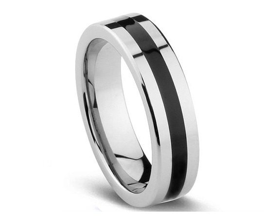 Items similar to Tungsten Wedding Band, Black Rubber Inlay, High ...