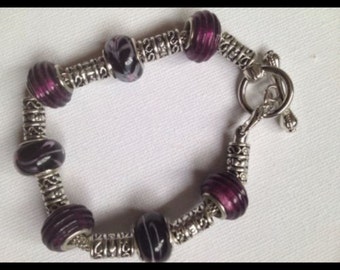 Black and Maroon Murano glass beads on a snake chain Bracelet