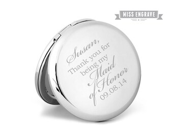 Compact Mirror, Engraved, Personalized, Silver, Maid Matron of Honor Honour, wedding, keepsake