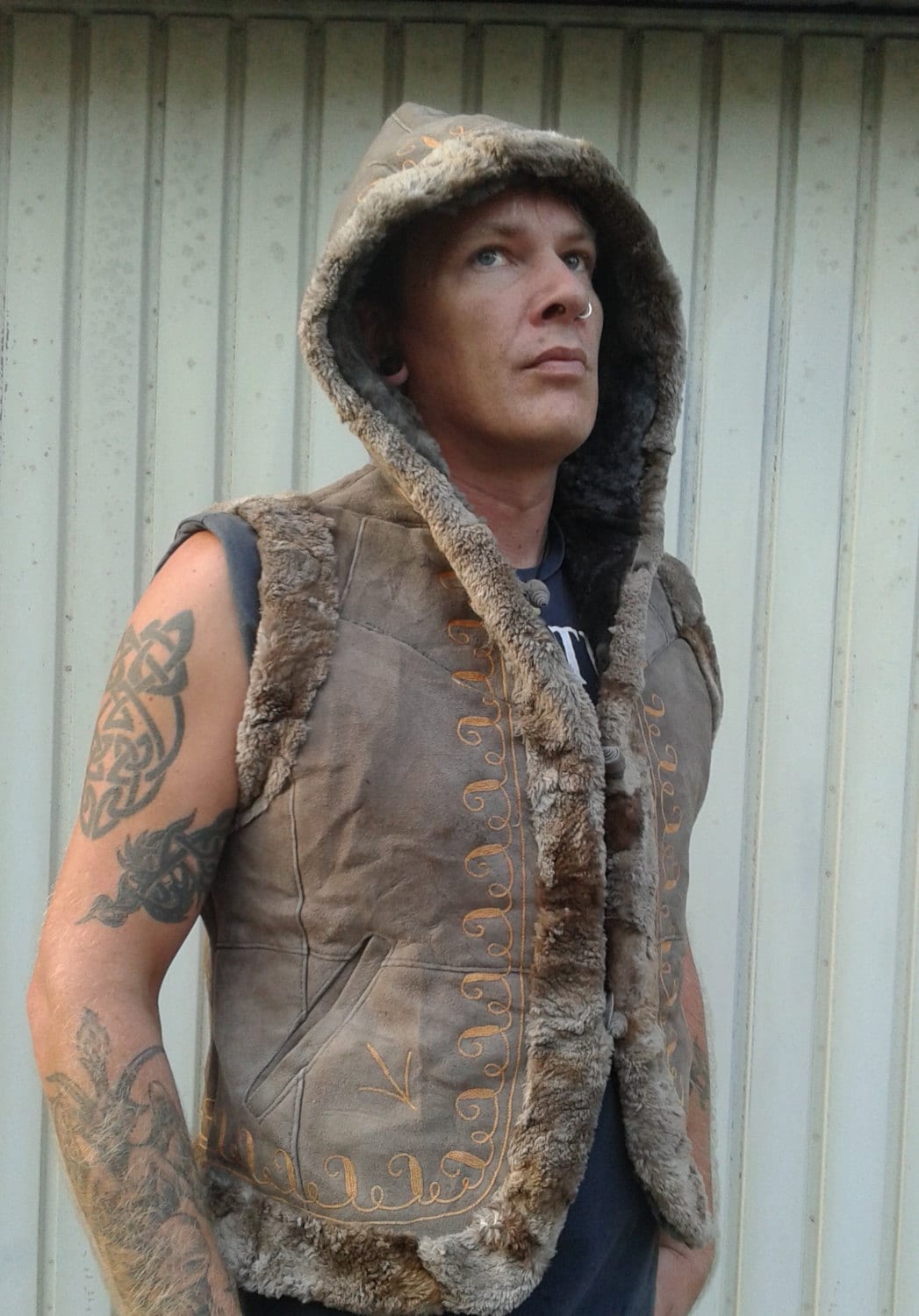Leather Hooded Leather Vest 100 Handmade and Hand