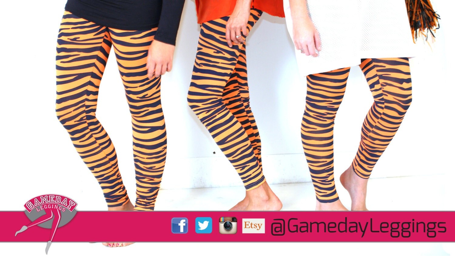 Tiger Legs Orange/Blue tiger striped leggings by GamedayLeggings