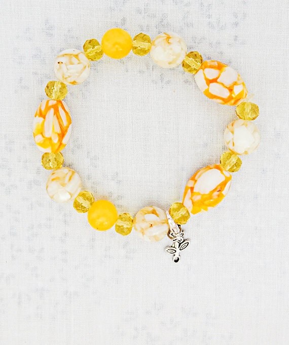 YELLOW BEAD BRACELET stretch bracelet yellow glass beads