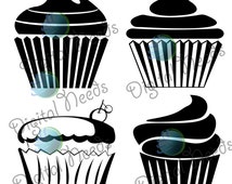 20 Cupcake Silhouettes / 4 designs in 5 colors each / png and SOURCE ...