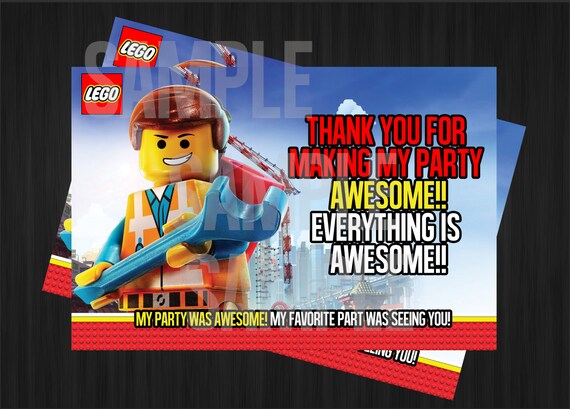 Lego Birthday Thank You Card - Everything is Awesome Thank You Card