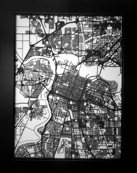 Sacramento California 3D laser cut street map by CarbonLight