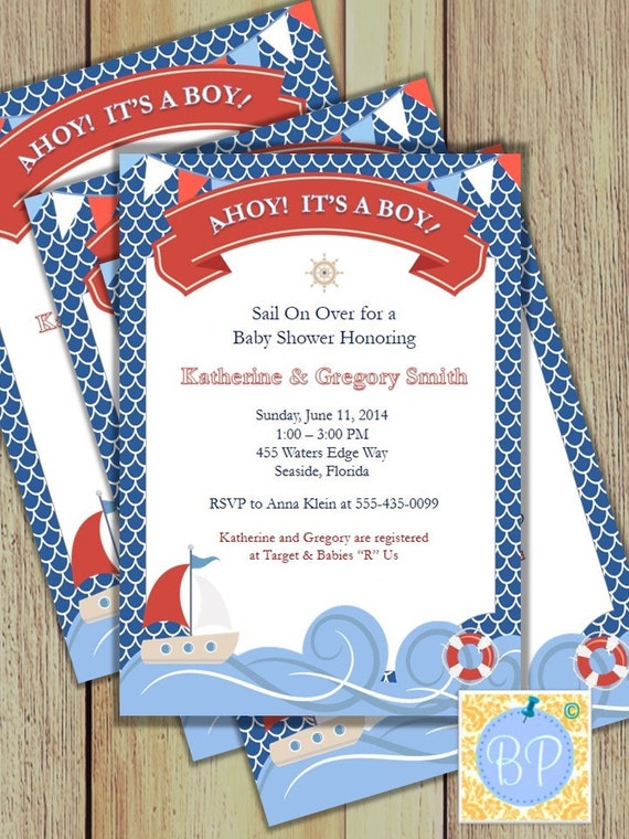 Ahoy Its a Boy Invitation - Baby Shower Invitation 