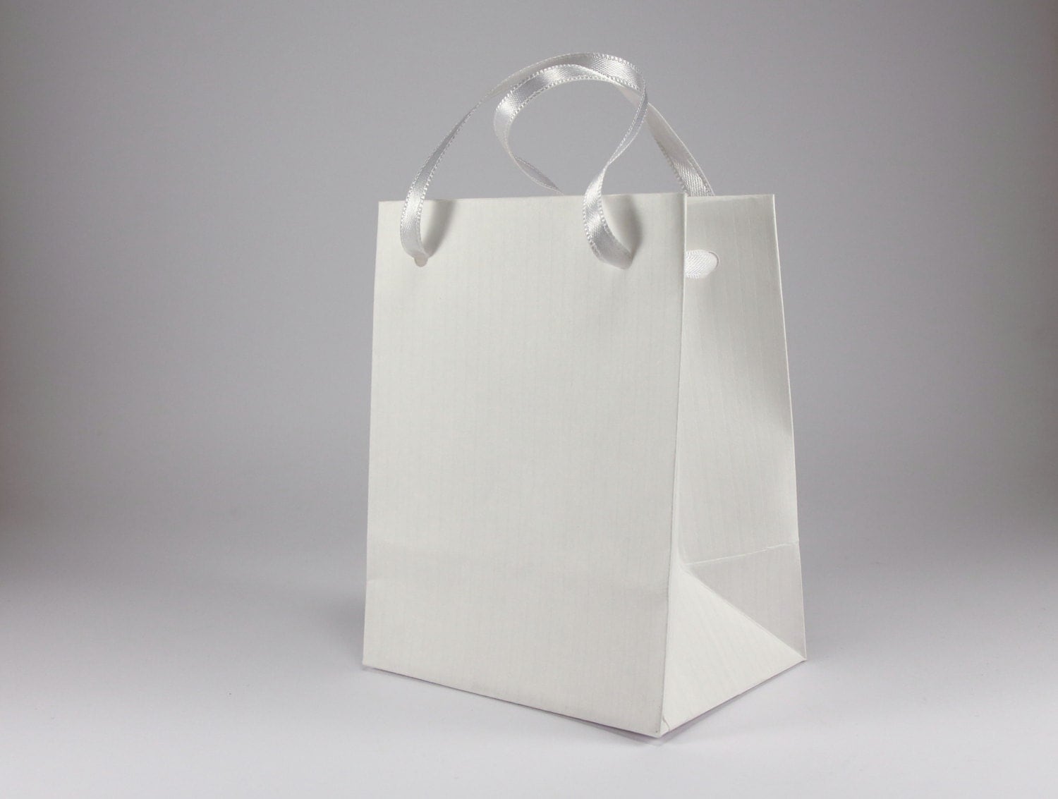 10 Extra Small WHITE Gift Bags Satin Ribbon Handles Kraft