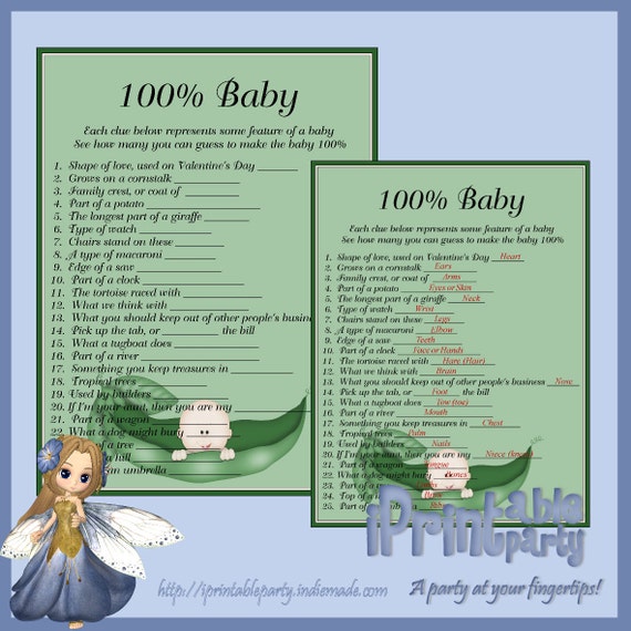 baby guests for ideas prizes shower game Percent 100 Baby Pod Printable Game Pea Baby Shower