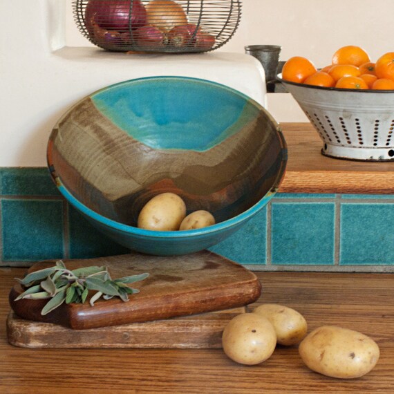 Large Salad Bowl in Turquoise Trail glaze pattern