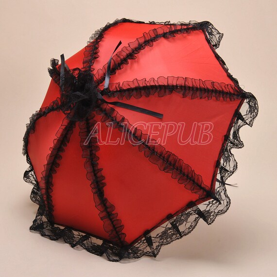 Handmade Black Lace Fold Red Umbrella Bridal Wedding by ALICEPUB