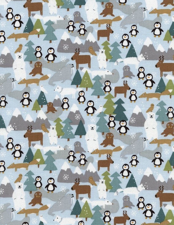 Arctic Animals Fabric Penguin Fabric Frozen Kisses by