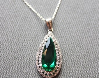 Sterling Silver Emerald Necklace - Oval Emerald Necklace,Emerald ...