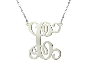 Silver monogram necklace 1 inch pendant select any initial
