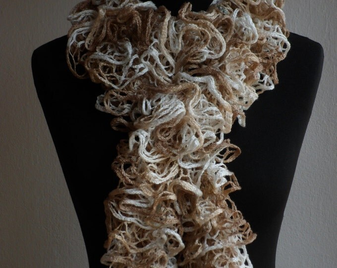 Ruffle scarf, Frilly scarf, Knitted scarf, Beige scarf, Fashion scarf, Mother's Day gift, Spring Accesories, Clearance sale!!! Womens scarf