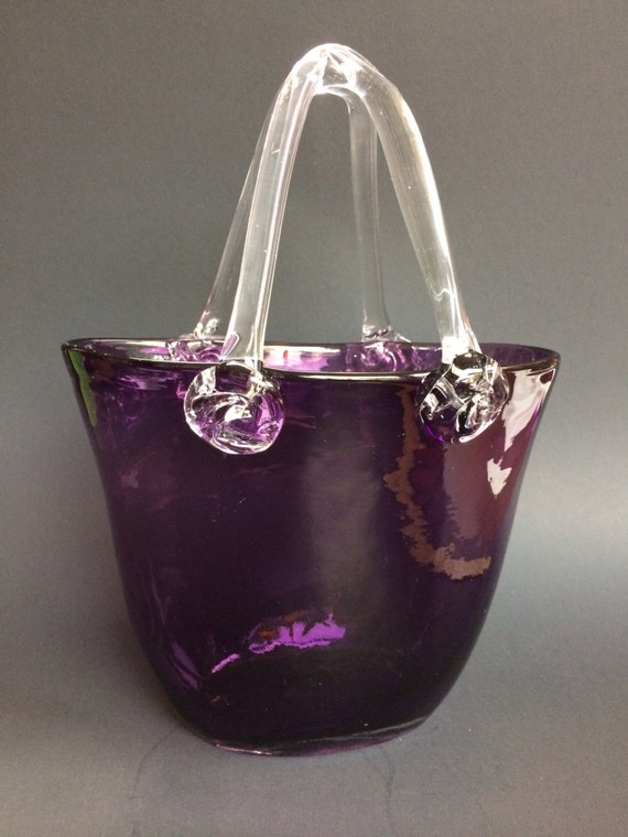 Murano or Fifth Avenue Blown Glass Purse Vase in Amethyst