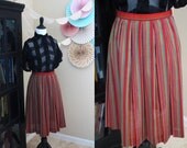 Vintage 1960's KORET of California Koratron Striped Pleated Circle Skirt + SMALL